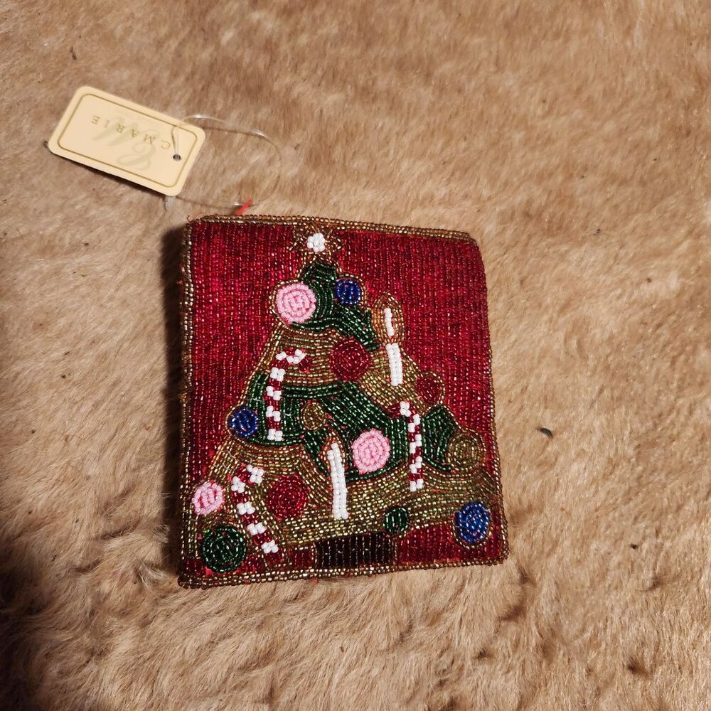 Vintage NWT Beaded Holiday Coin Purse With Christmas Tree Design By C. Marie Col